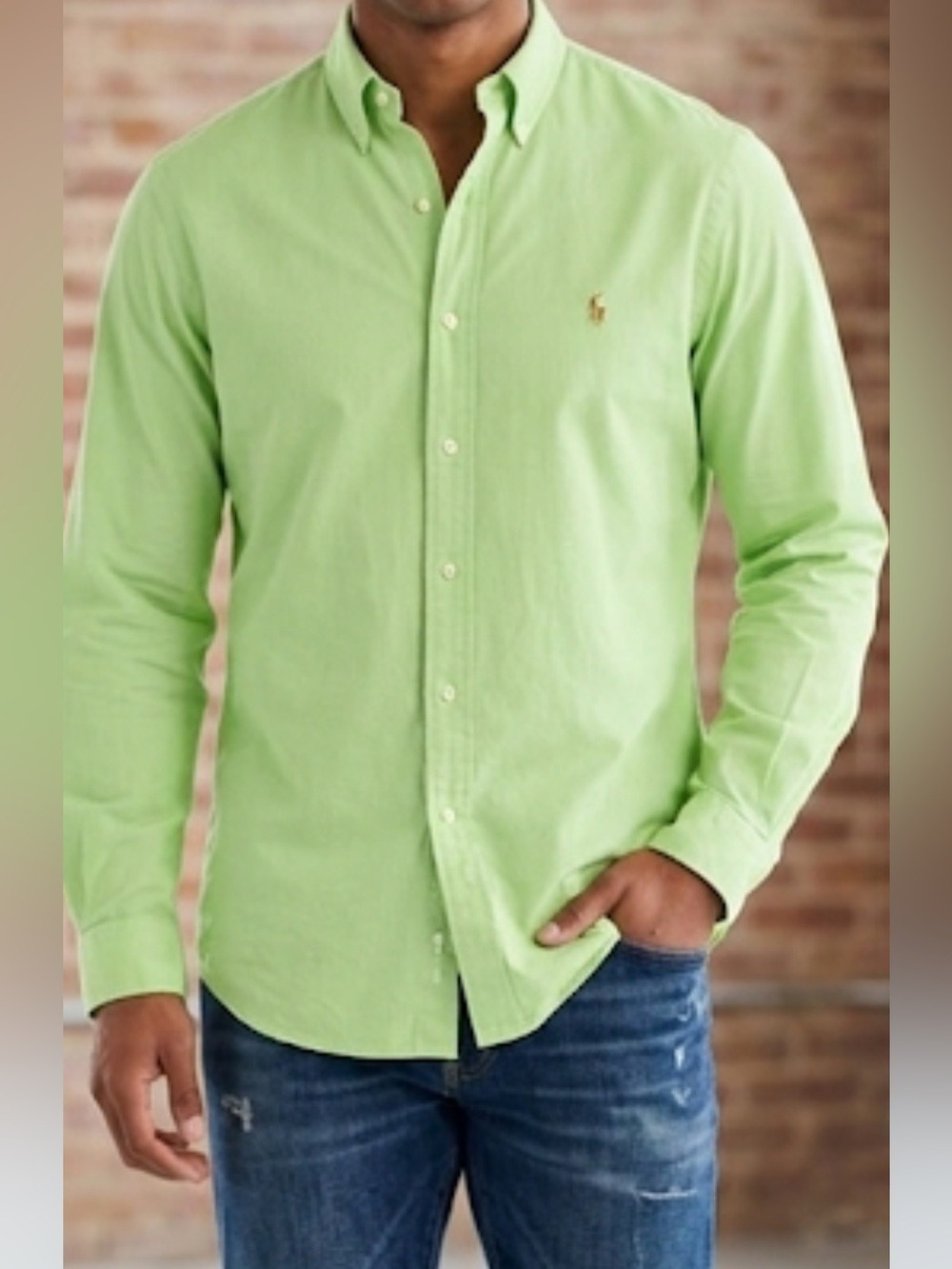Ralph Lauren Men's Green Button-Down Shirt size 17/35